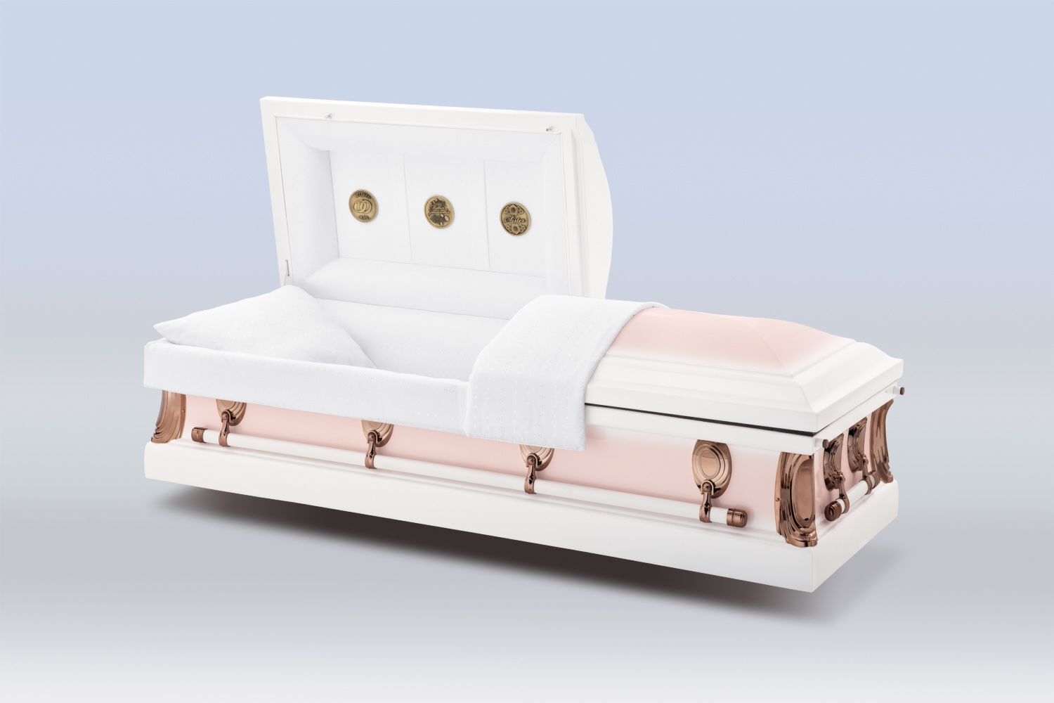 White and rose-gold casket option